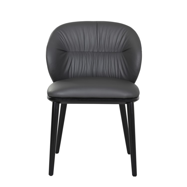 Large Rectangular Black Wooden Dining Table Set with 6 Grey Real Leather Chairs - Seats 6 - Troy