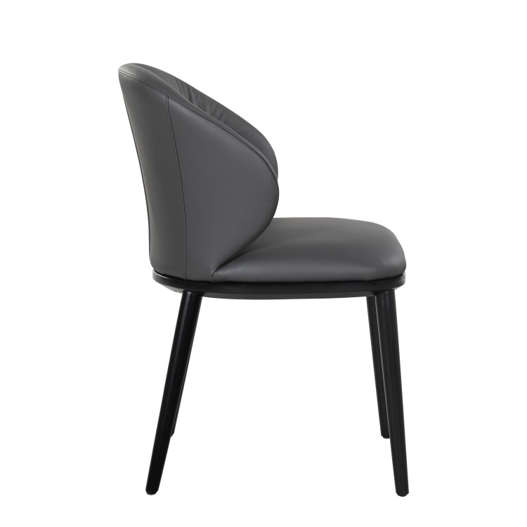 Large Rectangular Black Wooden Dining Table Set with 6 Grey Real Leather Chairs - Seats 6 - Troy