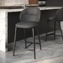 Charcoal Real Leather Kitchen Stool with Black Legs - Eren