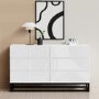 Wide White Gloss Patterned Chest of 6 Drawers with Legs - Erin 