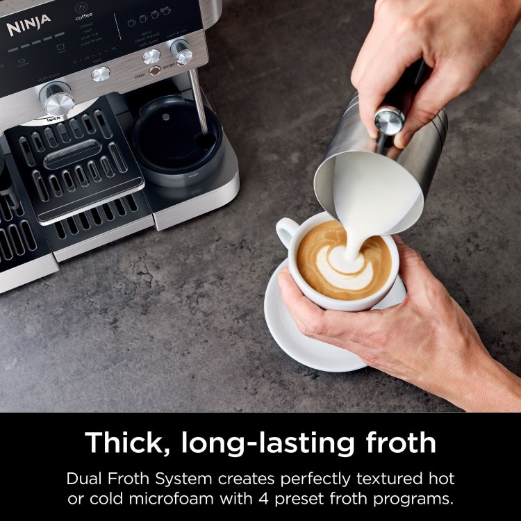 Ninja Luxe Cafe Premier Manual Espresso Freestanding Coffee Machine with Milk Frother - Black & Silver