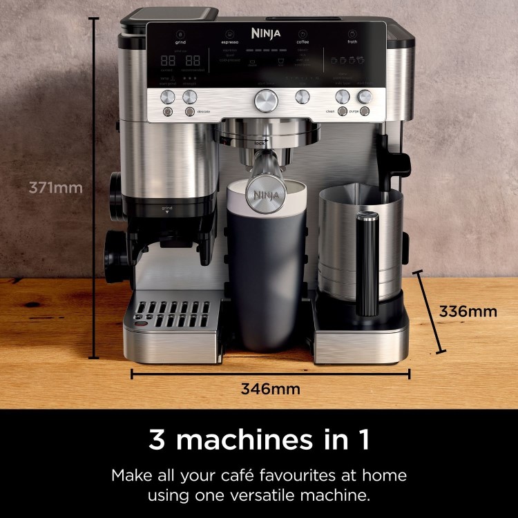 Ninja Luxe Cafe Premier Manual Espresso Freestanding Coffee Machine with Milk Frother - Black & Silver