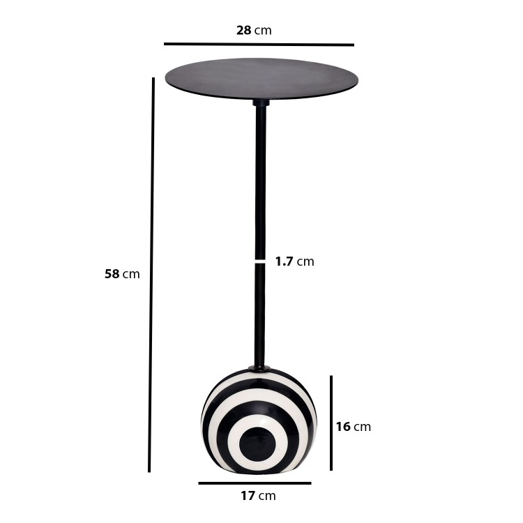Small Round Black and White Stripe Ball Side Table - Elsa