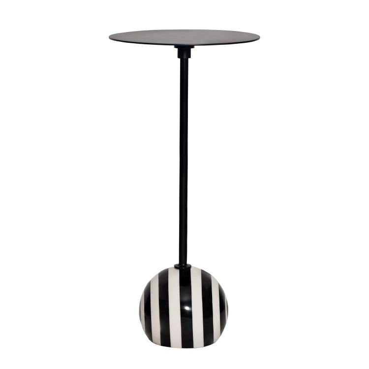Small Round Black and White Stripe Ball Side Table - Elsa