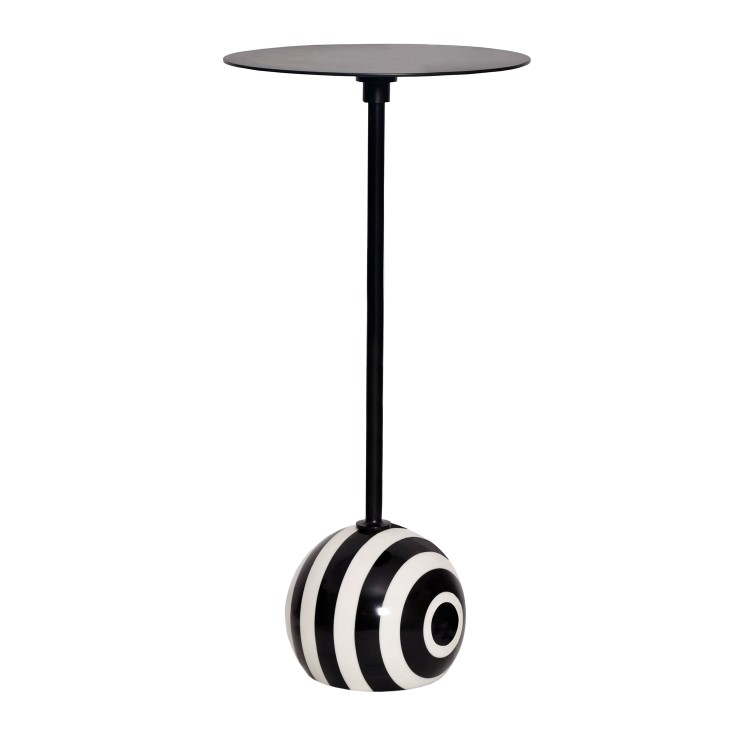 Small Round Black and White Stripe Ball Side Table - Elsa