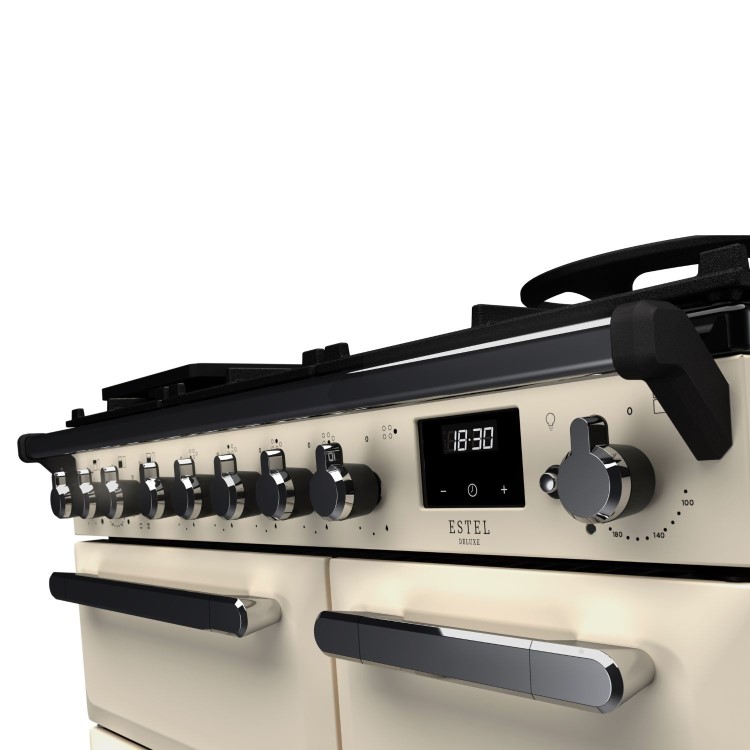 Rangemaster Estel Deluxe 90cm Dual Fuel Range Cooker - Pale Cream + Chrome