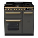 ESDL90DFPSLT/AB1 Rangemaster Estel Deluxe 90cm Dual Fuel Range Cooker - Slate + Brass