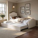 ESE001 Cream Upholstered Single Guest Bed with Trundle - Elsie