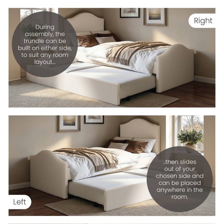 Cream Upholstered Single Guest Bed with Trundle - Elsie