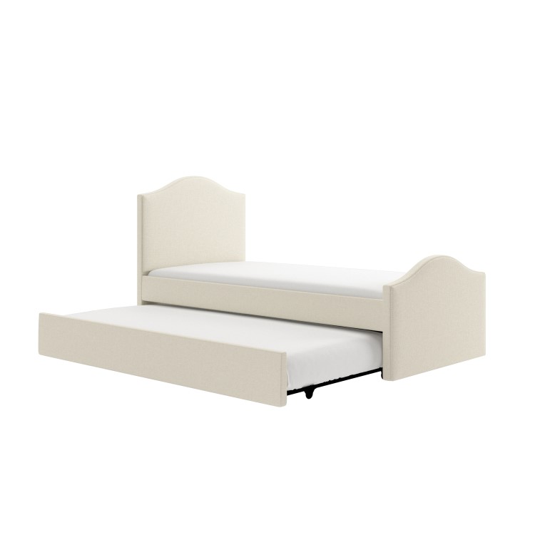 Cream Upholstered Single Guest Bed with Trundle - Elsie