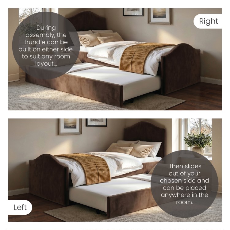 Brown Upholstered Single Guest Bed with Trundle - Elsie