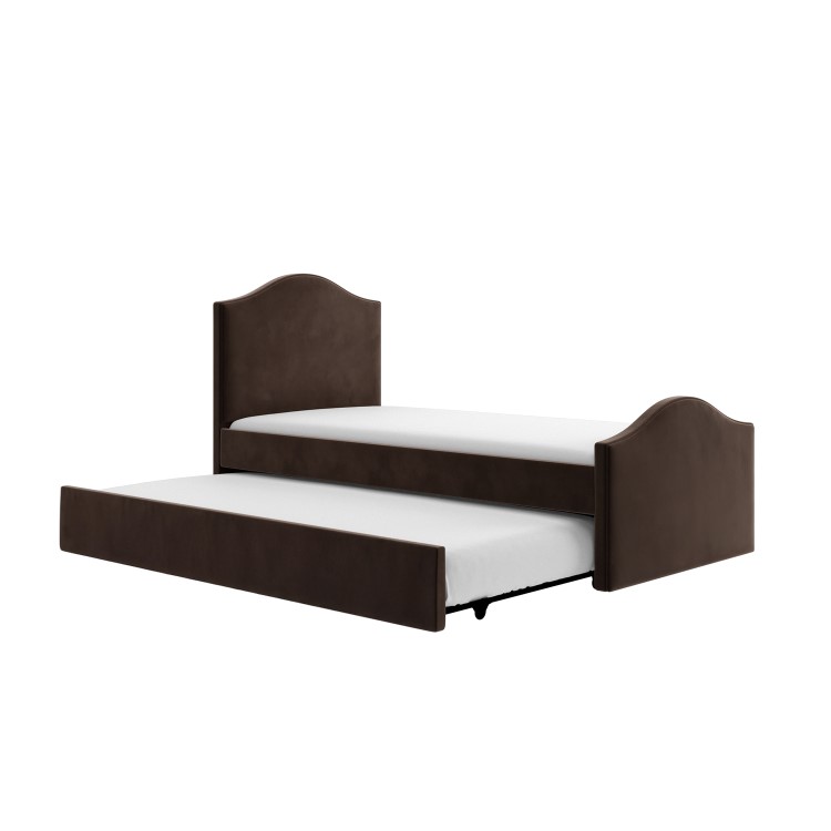 Brown Upholstered Single Guest Bed with Trundle - Elsie