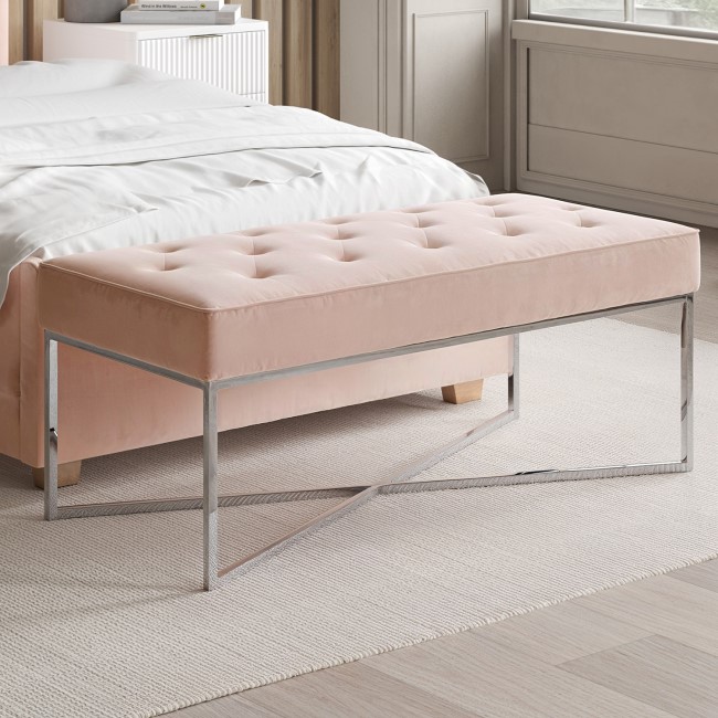 Cushioned End-of-Bed Bench in Pink Velvet - Esme