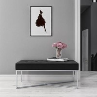 Esme Quilted Velvet Bench in Dark Grey with Criss-cross Silver Legs
