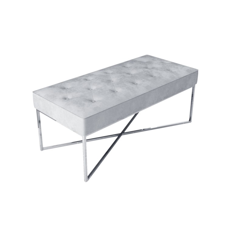 Grey Velvet Bedroom Bench with Silver Legs - Esme