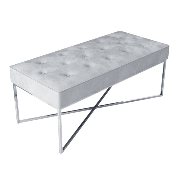 Esme Quilted Velvet Hallway Bench in Silver Grey