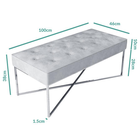 Grey Velvet Bedroom Bench with Silver Legs - Esme