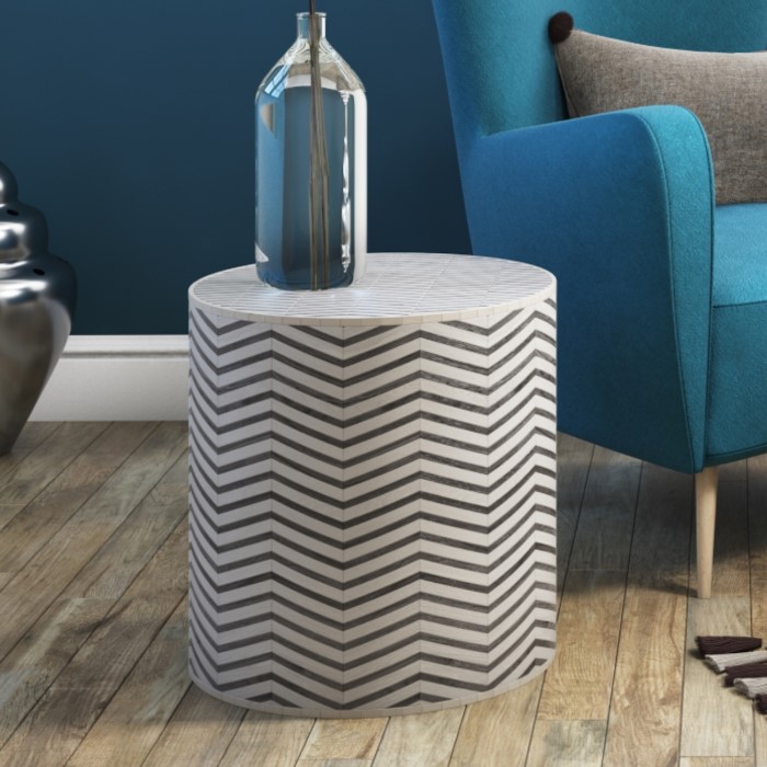 Exclusive Grey White Side Table With Parquet Design Estelle Exclusive Grey White Side Table With Parquet Design Estelle