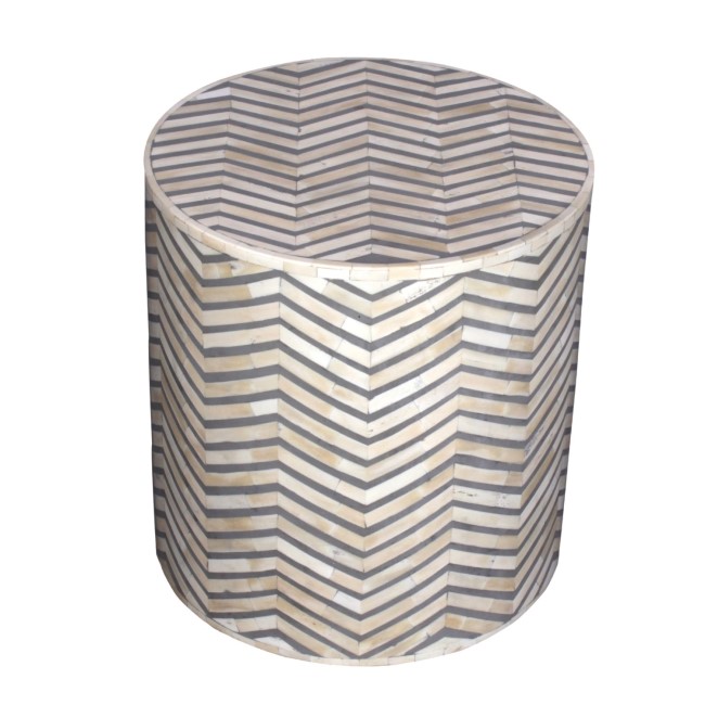 Estelle Footstool  in Grey & White Cylinder Shape 