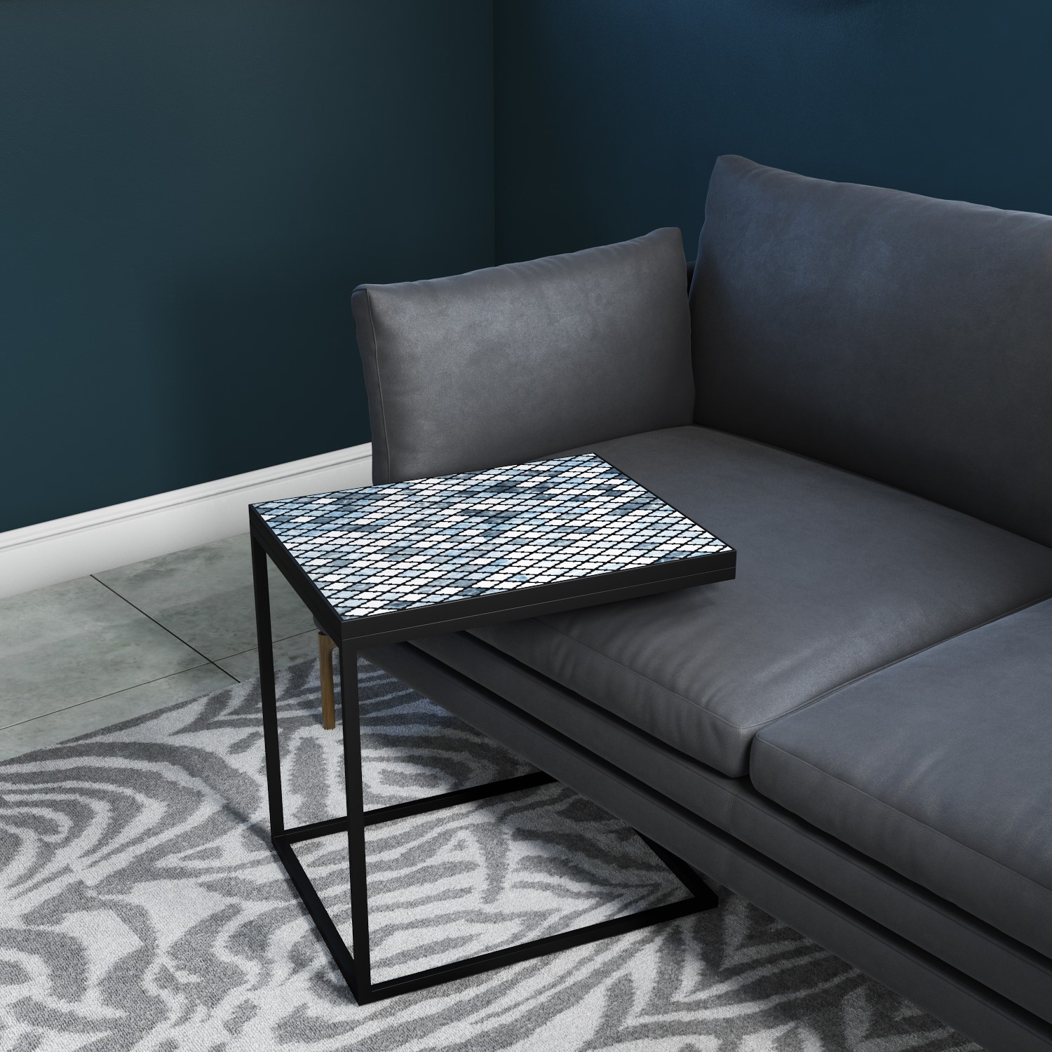 Sofa Table In Black Metal With Blue Top Estelle Itdirect Ie Sofa Table In Black Metal With Blue Top