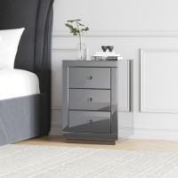 Grey Mirrored 3 Drawer Bedside Table - Eva