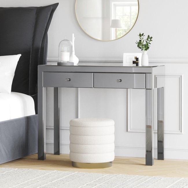 Grey Mirrored 2 Drawer Dressing Table with Crystal Effect Handles - Eva
