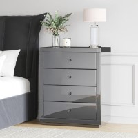 Grey Mirrored Chest of 4 Drawers - Eva