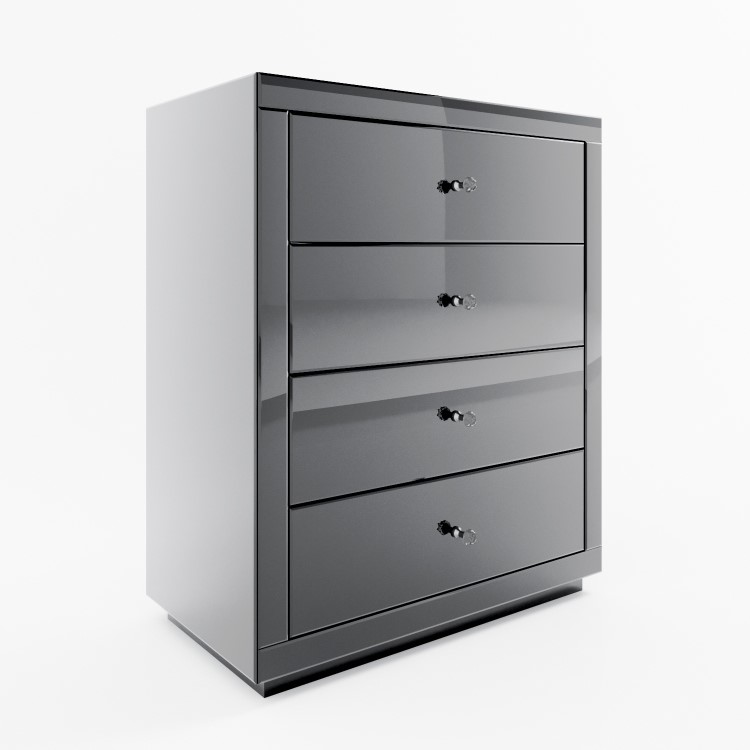 Grey Mirrored Chest of 4 Drawers - Eva