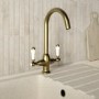 Brass Traditional Monobloc Kitchen Mixer Tap with Dual White Levers - Enza Evelyn