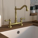 EVEDLBB Brushed Brass Dual Lever Traditional Kitchen Mixer Tap - Enza Evelyn