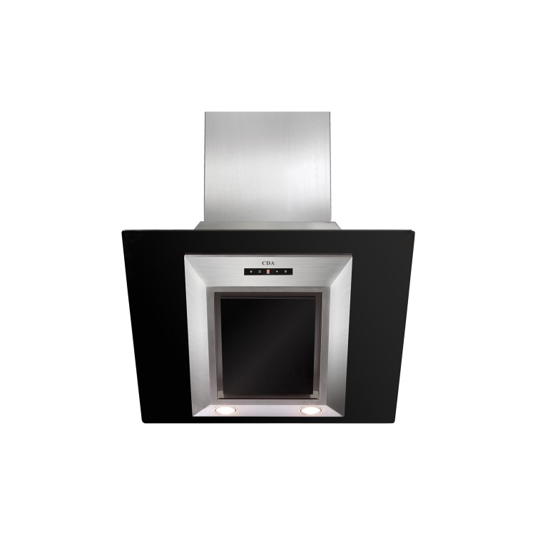 CDA EVG6BL Designer Angled 60cm Chimney Cooker Hood Stainless Steel With Black Glass