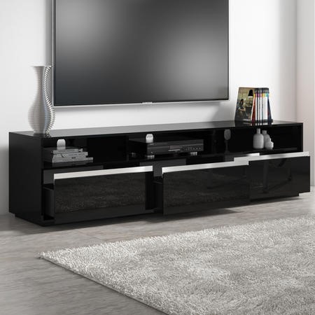 Large Black Gloss TV Unit with Storage Drawers TVs up to 80