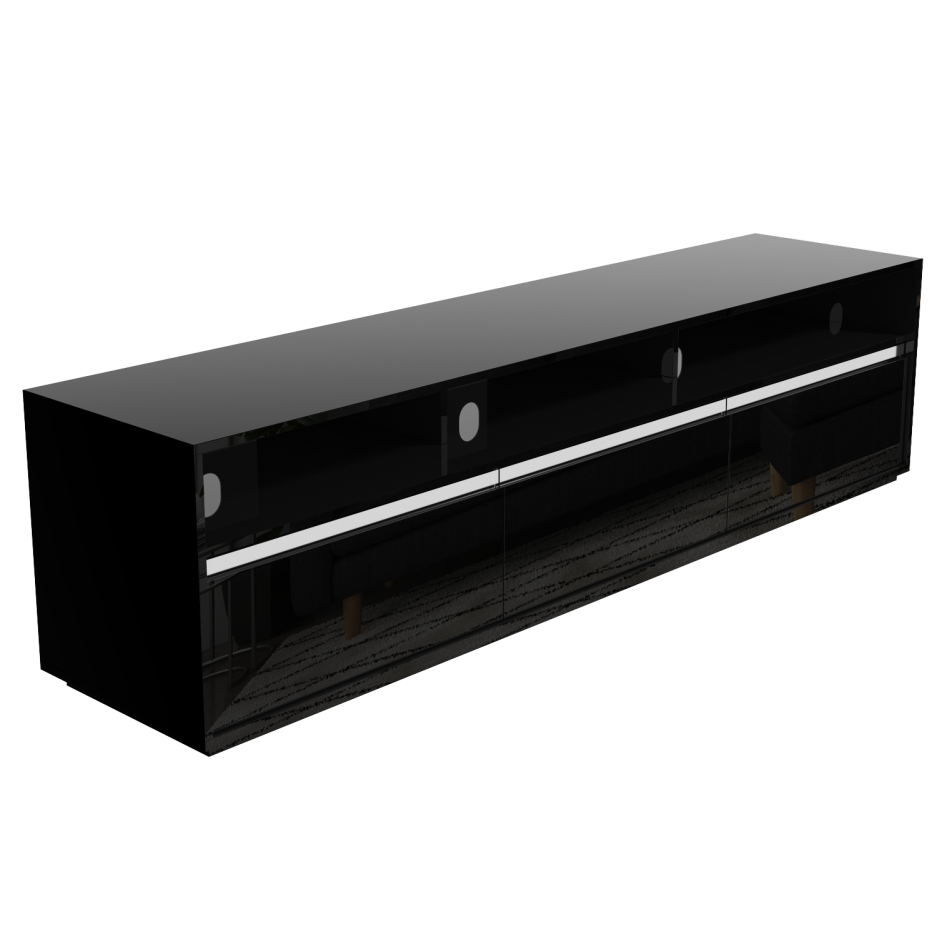 Large Black Gloss TV Unit with Storage Drawers TVs up to 80" Evoque