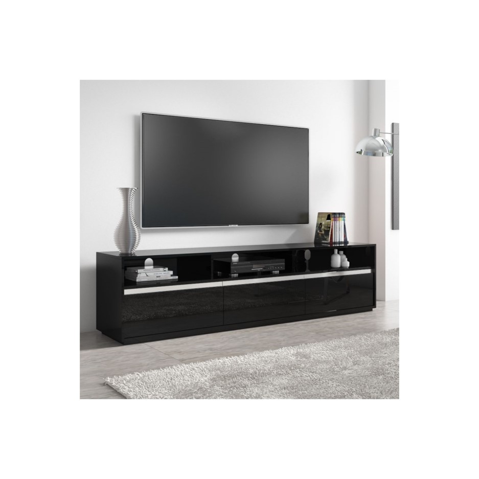Large Black Gloss TV Unit with Storage Drawers TVs up to 80" Evoque