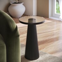 Small Black Round Cast Glass Side Table - Evie Small Black Round Cast Glass Side Table - Evie