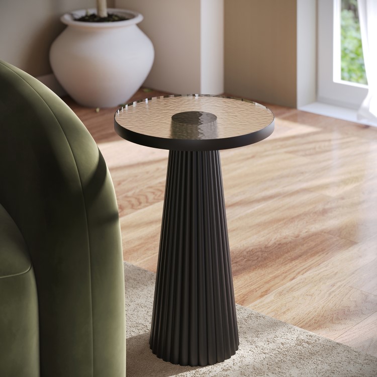 Small Black Round Cast Glass Side Table - Evie