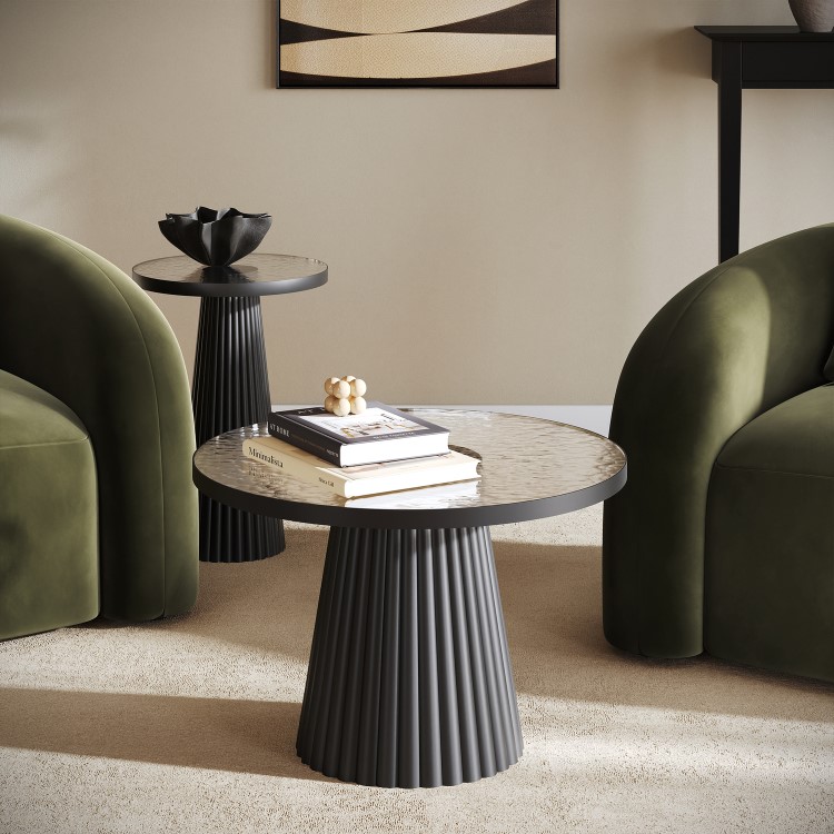Small Black Round Cast Glass Side Table - Evie