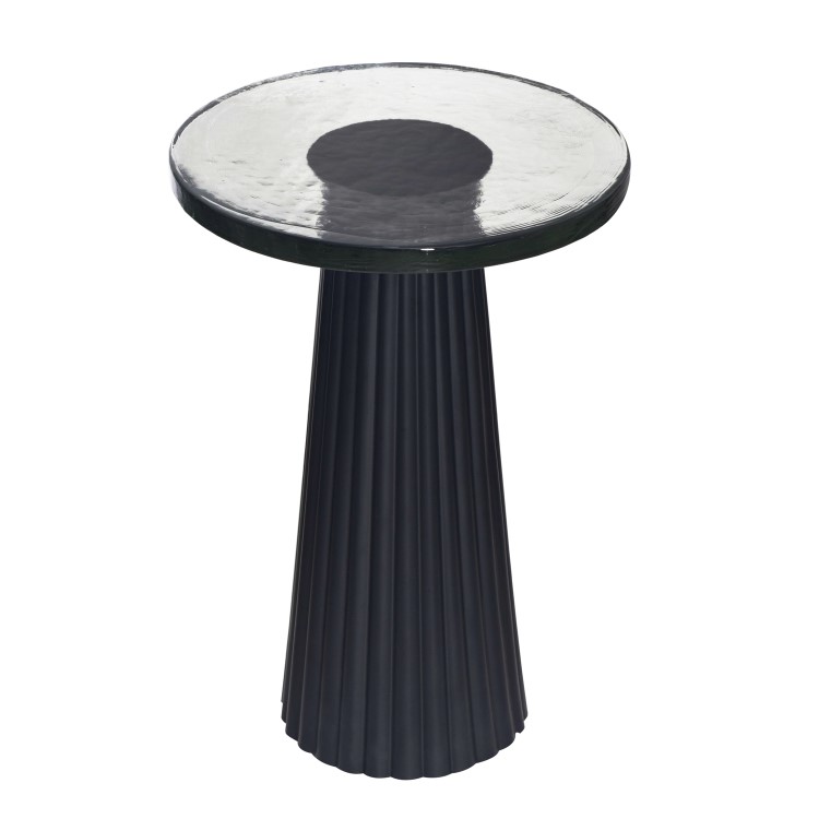 Small Black Round Cast Glass Side Table - Evie