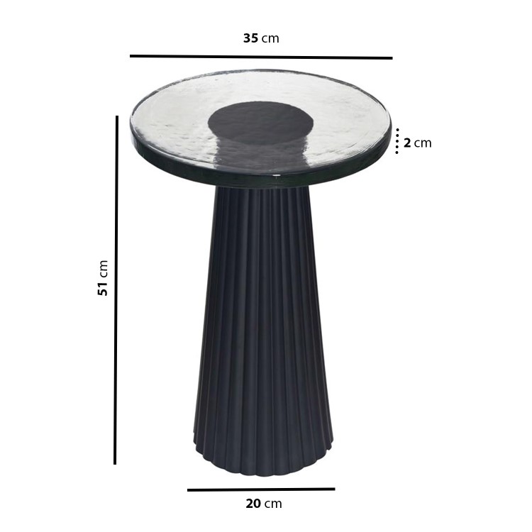 Small Black Round Cast Glass Side Table - Evie