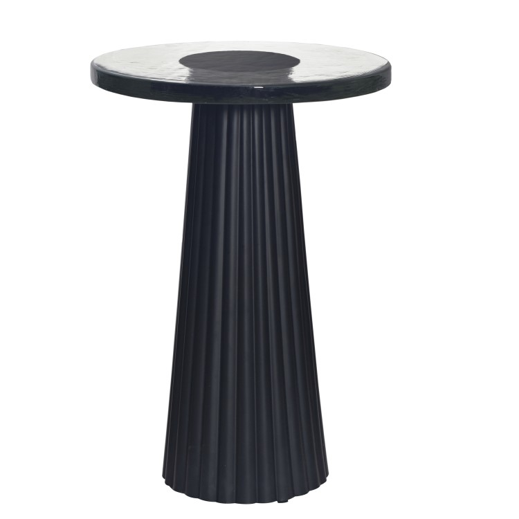 Small Black Round Cast Glass Side Table - Evie