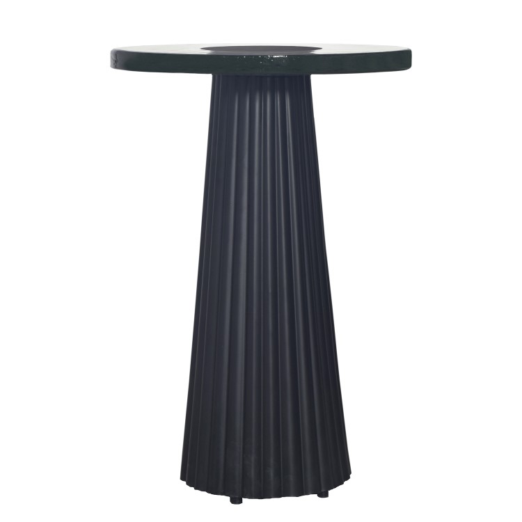 Small Black Round Cast Glass Side Table - Evie