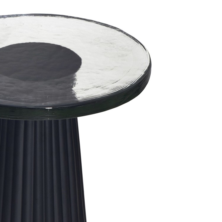 Small Black Round Cast Glass Side Table - Evie