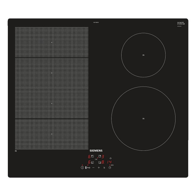 Siemens EX611BEB1E iQ700 60cm Touch Control 4 Zone Induction Hob With Flex Zone - Black With Front And Side Bevelled Edges