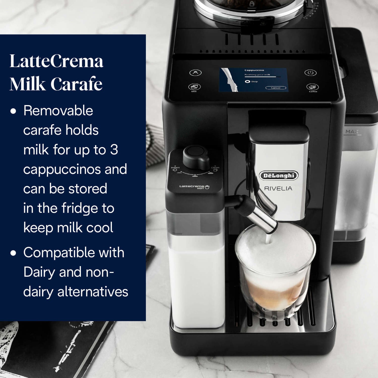 De'Longhi Rivelia EXAM440.55.W, Fully Automatic Coffee Machine with  LatteCrema Hot, Automatic Milk Frother, Compact Size Bean to Cup Coffee  Machine