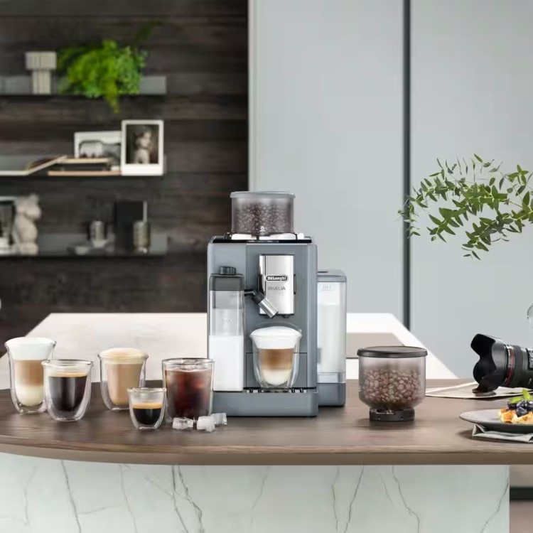 De’Longhi EXAM440.55.G Rivelia – Pebble Grey Automatic Compact Bean-to-Cup Coffee Machine with Milk Frother