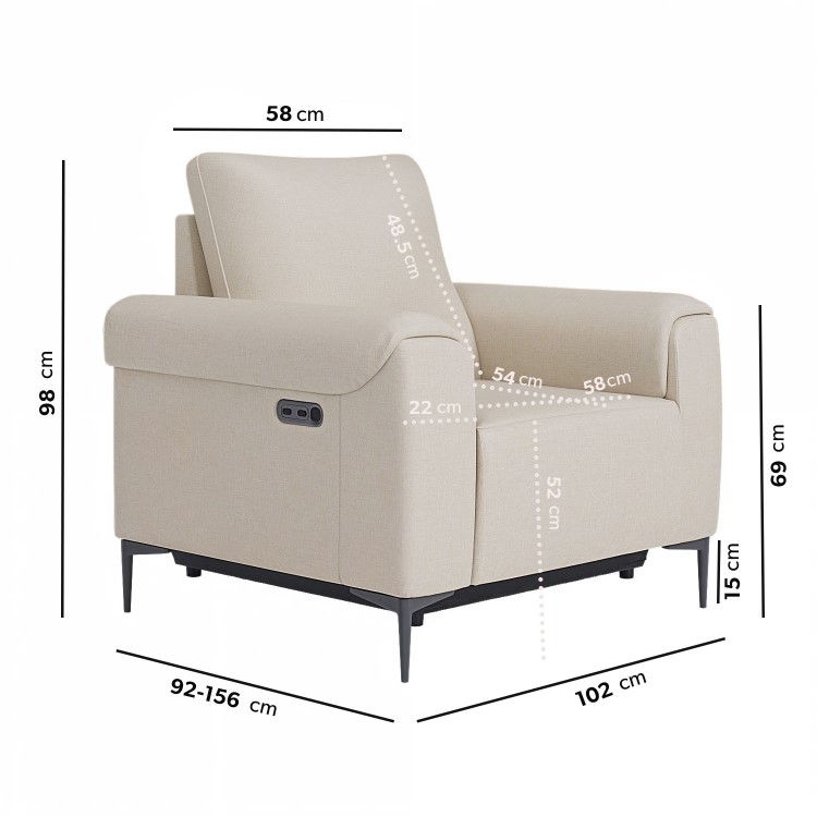 Beige Fabric Electric Recliner Armchair with Footrest - Ezra