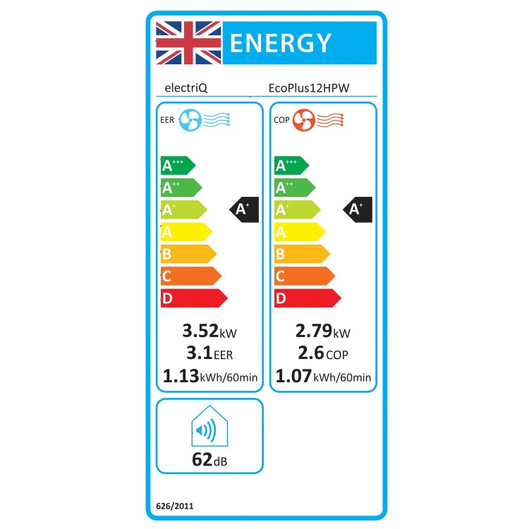 electriQ EcoPlus 12000 BTU  A+ Low Energy  Smart Quiet Portable AC & Heater