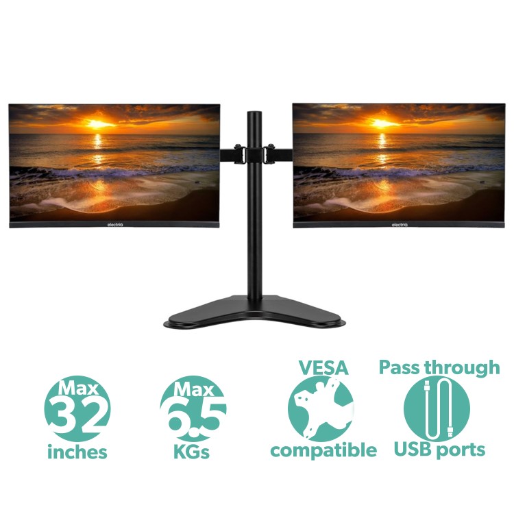 Refurbished electriQ Freestanding Dual monitor arm for 13" - 32"  Monitors
