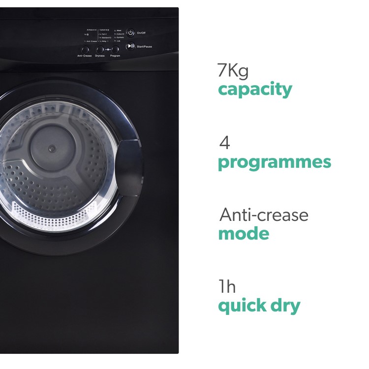 Refurbished electriQ Eiqtd7black Freestanding Vented 7KG Tumble Dryer Black