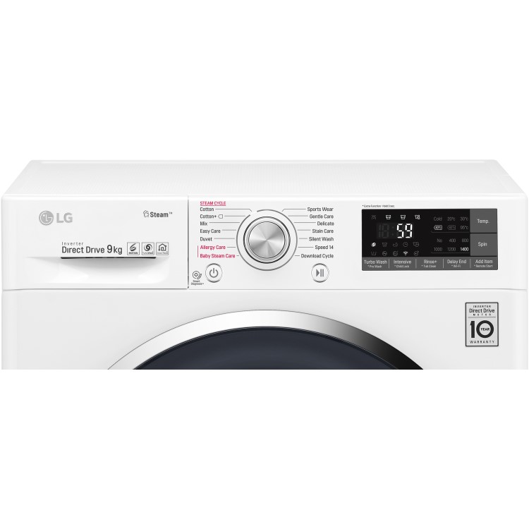 Refurbished LG F4J7VY2WD Freestanding 9KG 1400 Spin Washing Machine With Steam And Wifi Control White